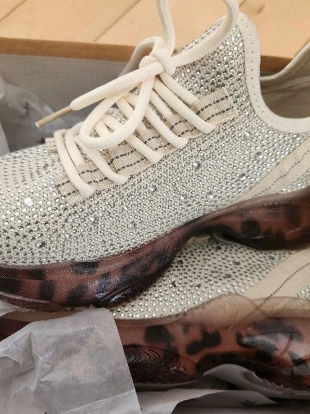 Gypsy Jazz Crystal-Embellished HellaCream Sneakers with Leopard Accent Sole